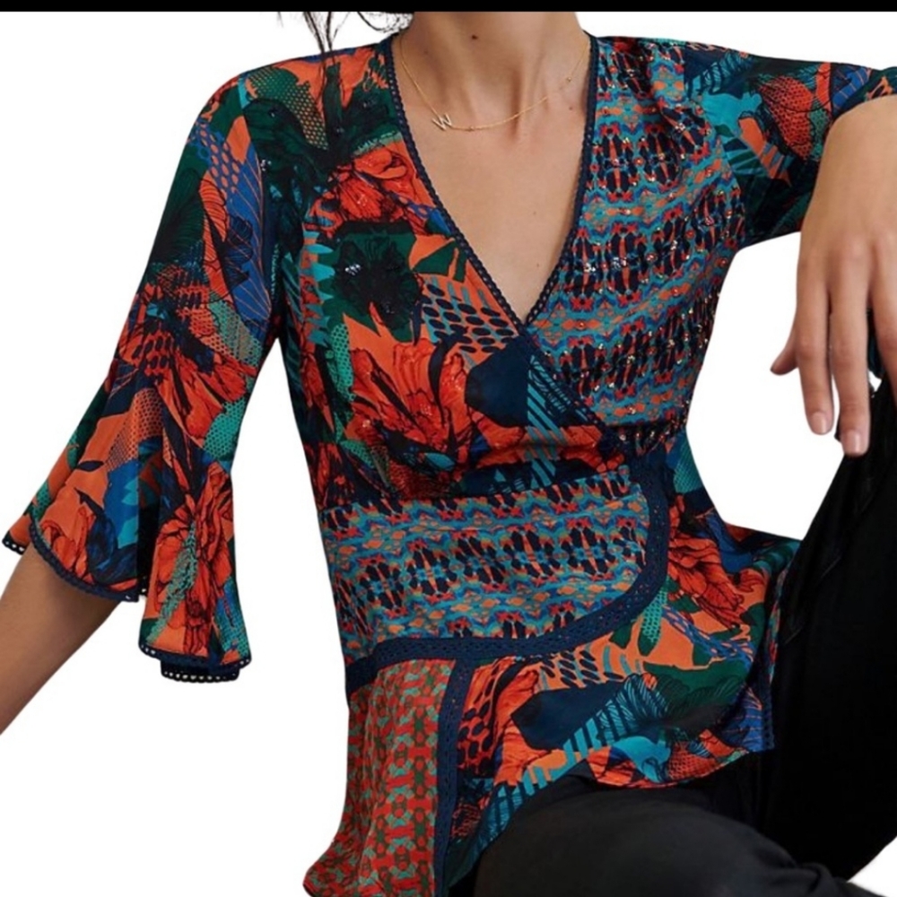 Anthropologie by Bhanuni Joyti Celestiae flutter sleeve blouse size small
